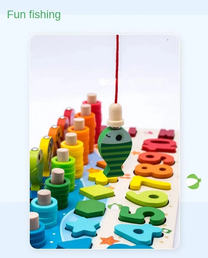 Kinder Montessori Mathe-Spielzeug für Kleinkinder, pädagogisches Holzpuzzle, Angelspielzeug, Zählen, Zahlen, Formen, passende Sortierspiele, Brettspielzeug