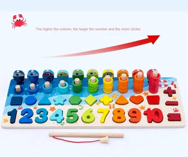 Kinder Montessori Mathe-Spielzeug für Kleinkinder, pädagogisches Holzpuzzle, Angelspielzeug, Zählen, Zahlen, Formen, passende Sortierspiele, Brettspielzeug