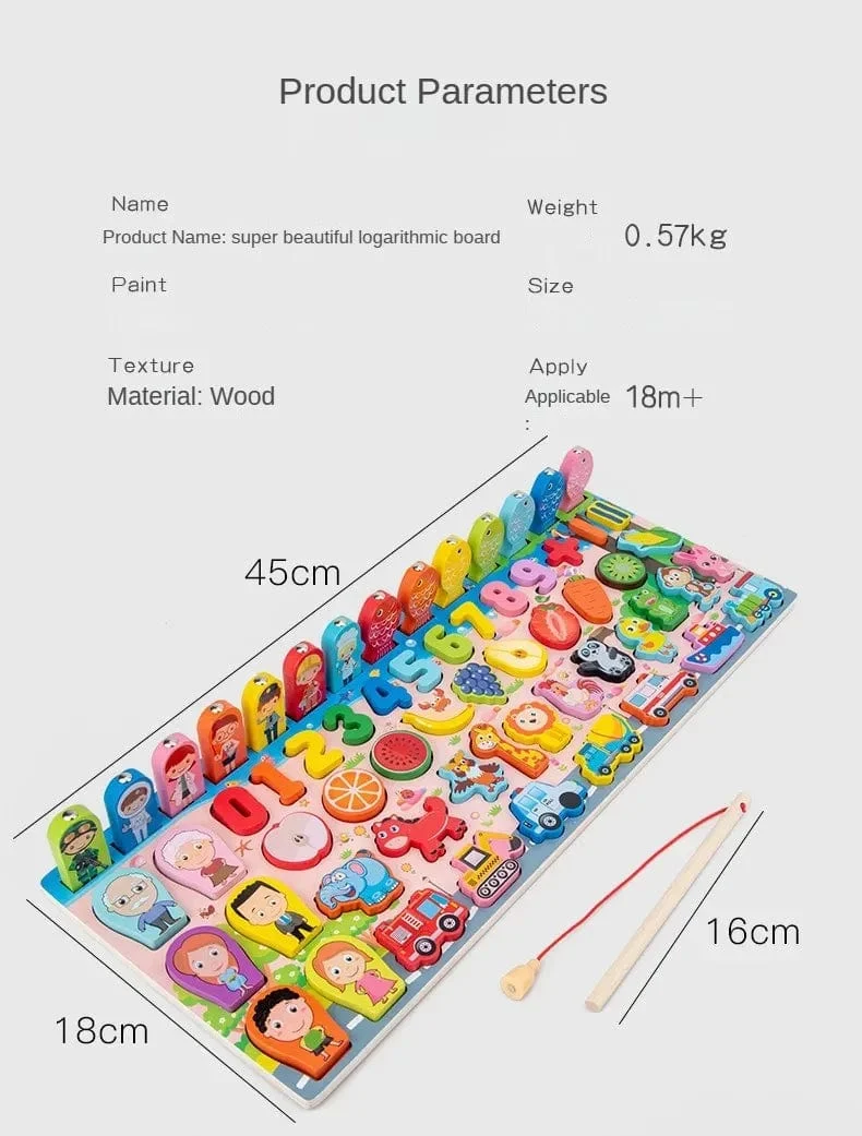 Kinder Montessori Mathe-Spielzeug für Kleinkinder, pädagogisches Holzpuzzle, Angelspielzeug, Zählen, Zahlen, Formen, passende Sortierspiele, Brettspielzeug