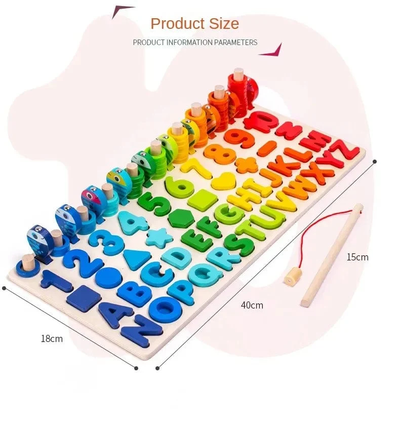 Kinder Montessori Mathe-Spielzeug für Kleinkinder, pädagogisches Holzpuzzle, Angelspielzeug, Zählen, Zahlen, Formen, passende Sortierspiele, Brettspielzeug