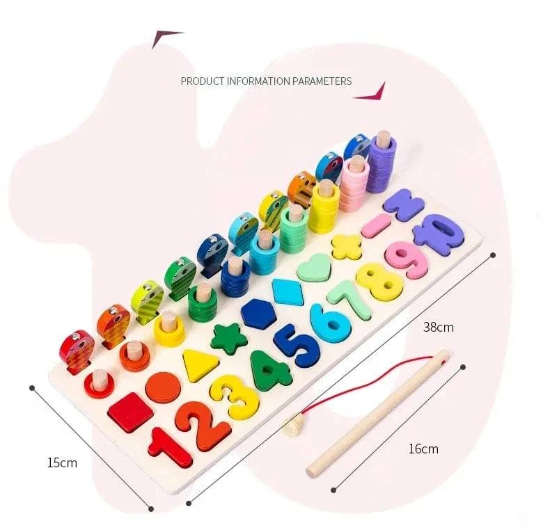 Kinder Montessori Mathe-Spielzeug für Kleinkinder, pädagogisches Holzpuzzle, Angelspielzeug, Zählen, Zahlen, Formen, passende Sortierspiele, Brettspielzeug