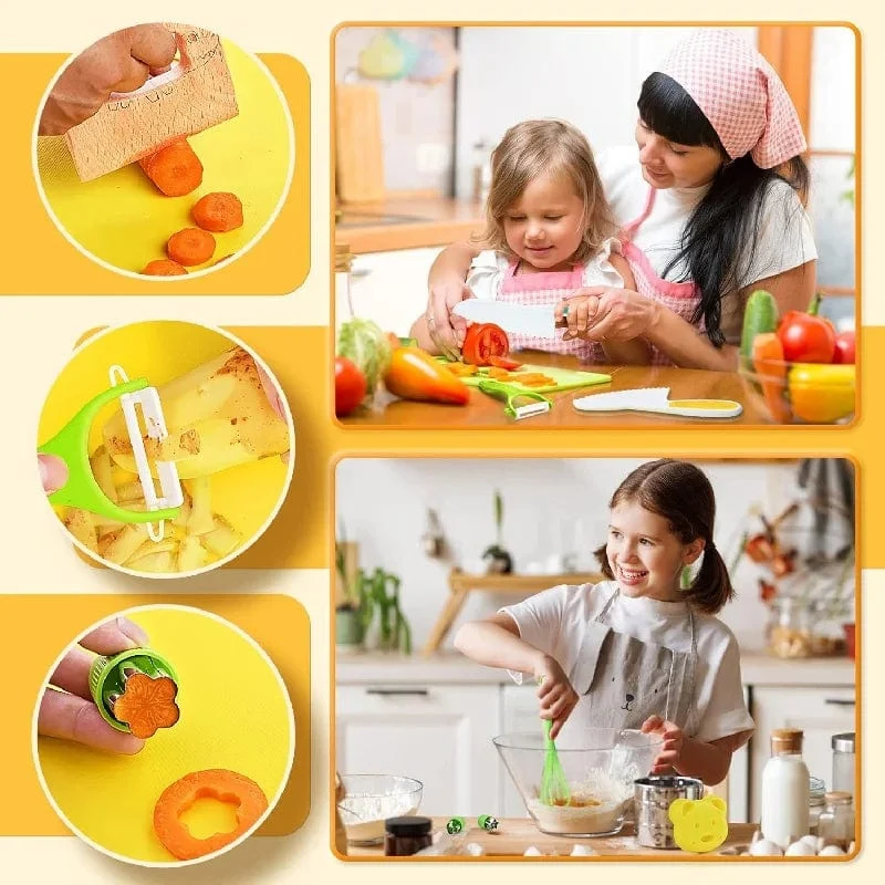 17-teiliges Montessori-Kochset mit Küchenutensilien – echtes Kocherlebnis für Kinder