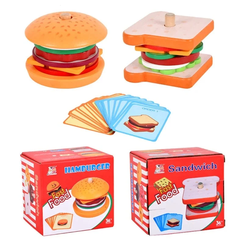 Kinder Pretend Play Küche Spielzeug Hamburger Sandwich Simulation Lebensmittel Matching Spiele Montessori Pädagogisches Holz Stapeln Spielzeug