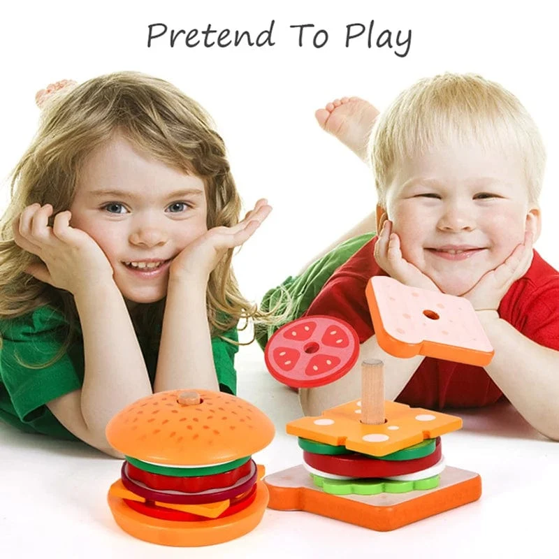 Kinder Pretend Play Küche Spielzeug Hamburger Sandwich Simulation Lebensmittel Matching Spiele Montessori Pädagogisches Holz Stapeln Spielzeug