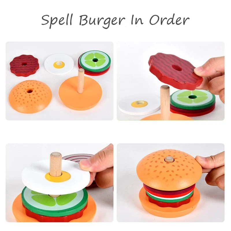 Kinder Pretend Play Küche Spielzeug Hamburger Sandwich Simulation Lebensmittel Matching Spiele Montessori Pädagogisches Holz Stapeln Spielzeug