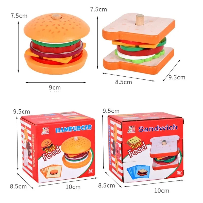 Kinder Pretend Play Küche Spielzeug Hamburger Sandwich Simulation Lebensmittel Matching Spiele Montessori Pädagogisches Holz Stapeln Spielzeug