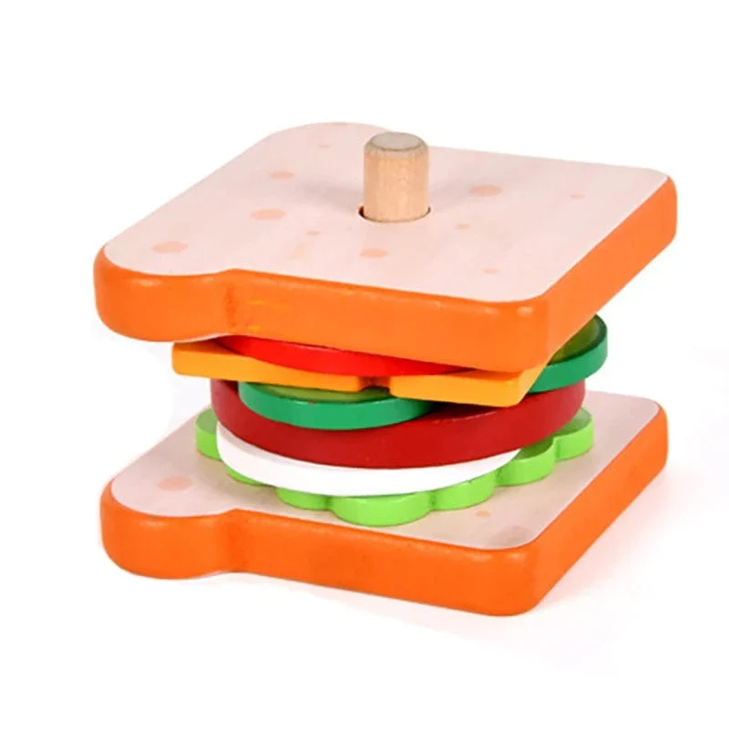 Kinder Pretend Play Küche Spielzeug Hamburger Sandwich Simulation Lebensmittel Matching Spiele Montessori Pädagogisches Holz Stapeln Spielzeug