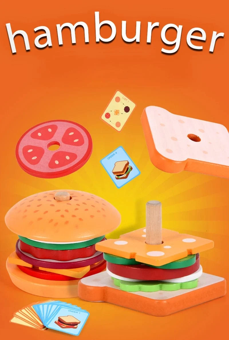 Kinder Pretend Play Küche Spielzeug Hamburger Sandwich Simulation Lebensmittel Matching Spiele Montessori Pädagogisches Holz Stapeln Spielzeug