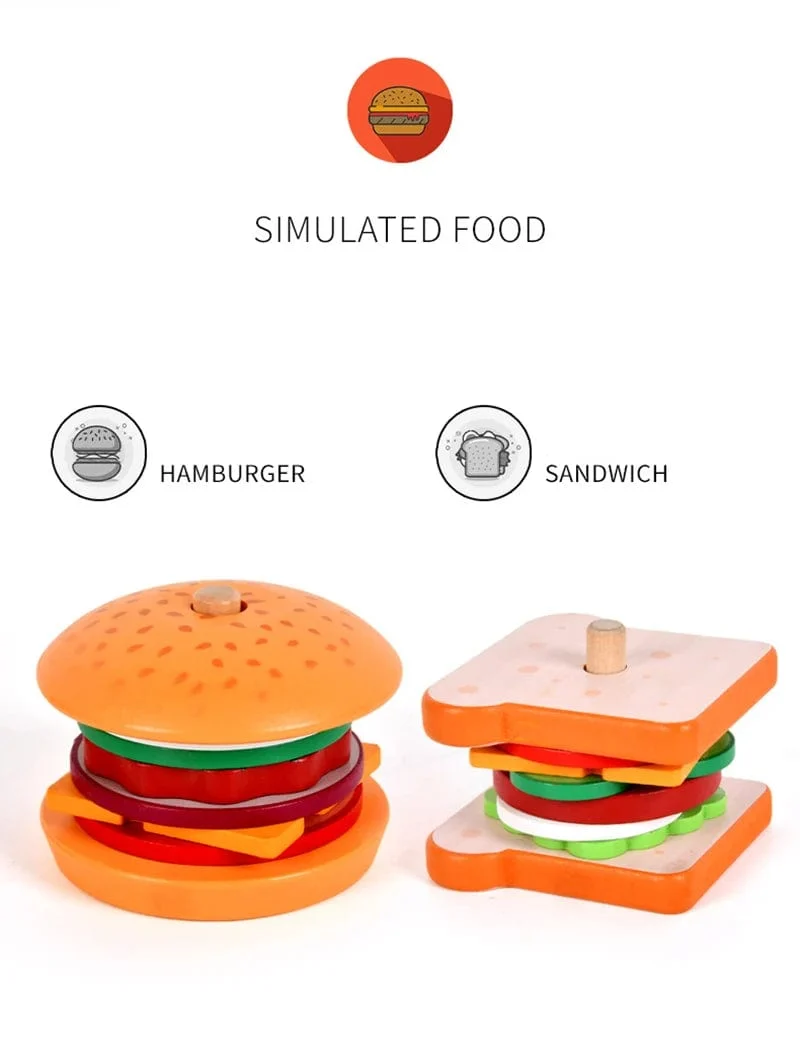 Kinder Pretend Play Küche Spielzeug Hamburger Sandwich Simulation Lebensmittel Matching Spiele Montessori Pädagogisches Holz Stapeln Spielzeug