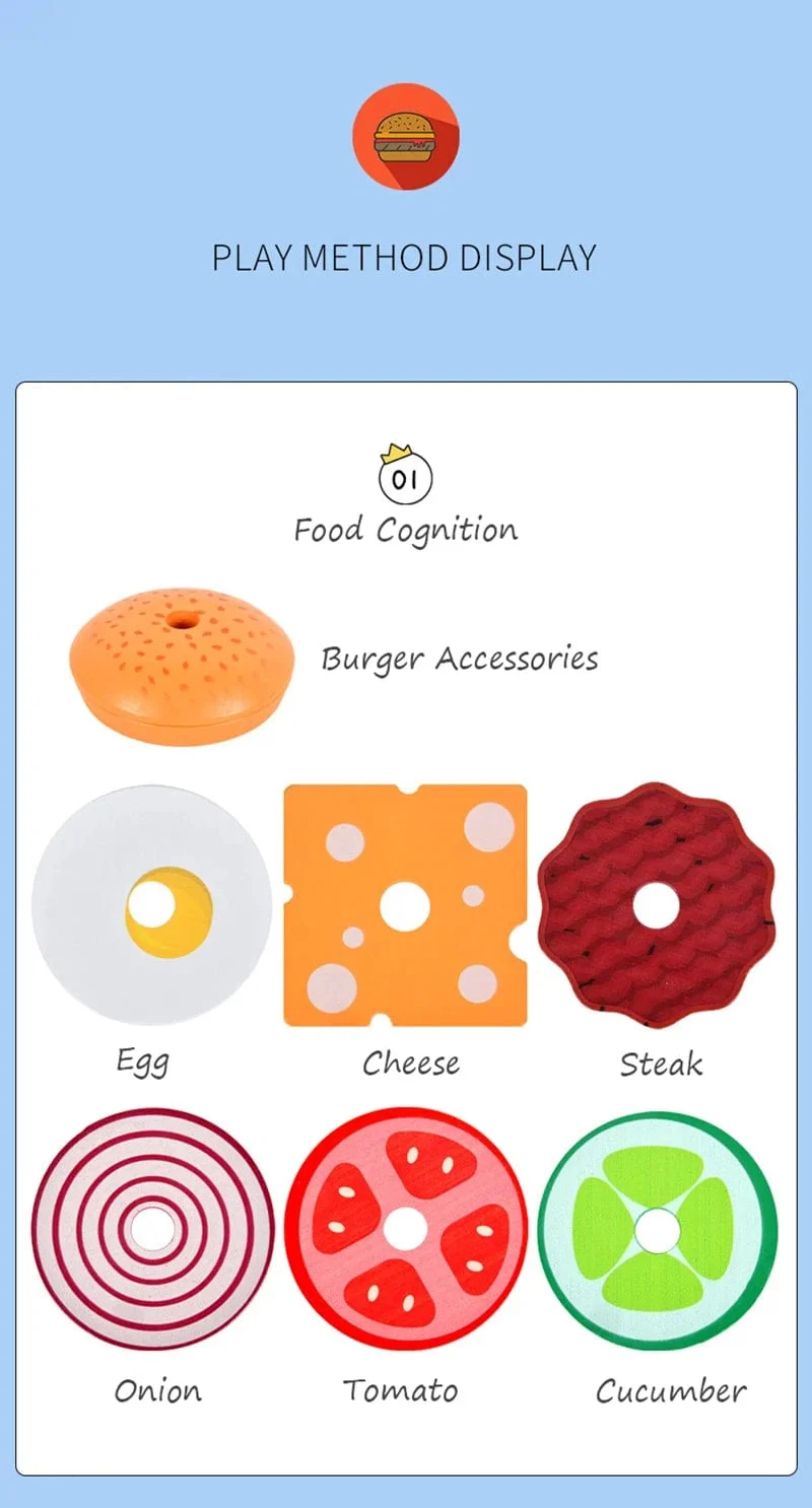 Kinder Pretend Play Küche Spielzeug Hamburger Sandwich Simulation Lebensmittel Matching Spiele Montessori Pädagogisches Holz Stapeln Spielzeug