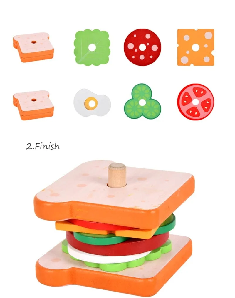 Kinder Pretend Play Küche Spielzeug Hamburger Sandwich Simulation Lebensmittel Matching Spiele Montessori Pädagogisches Holz Stapeln Spielzeug