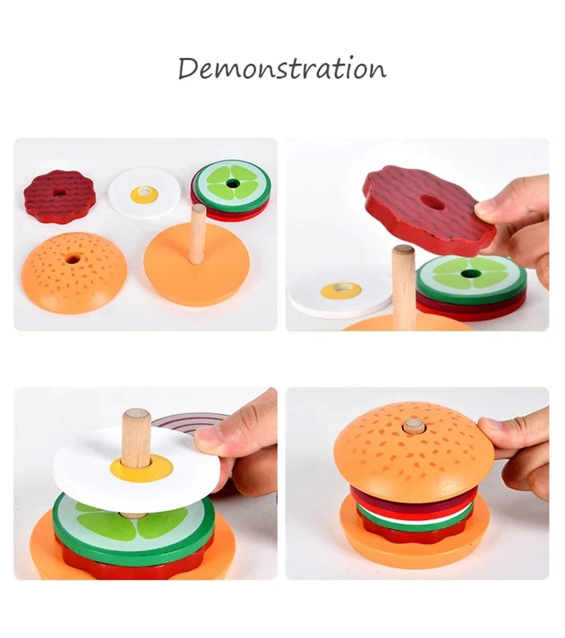 Kinder Pretend Play Küche Spielzeug Hamburger Sandwich Simulation Lebensmittel Matching Spiele Montessori Pädagogisches Holz Stapeln Spielzeug
