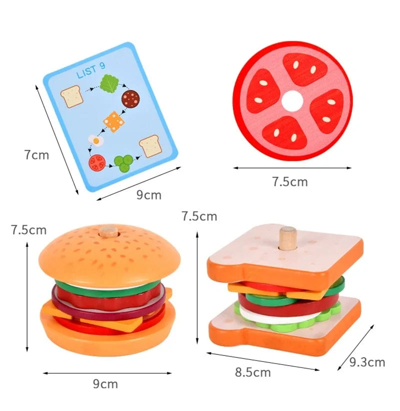 Kinder Pretend Play Küche Spielzeug Hamburger Sandwich Simulation Lebensmittel Matching Spiele Montessori Pädagogisches Holz Stapeln Spielzeug