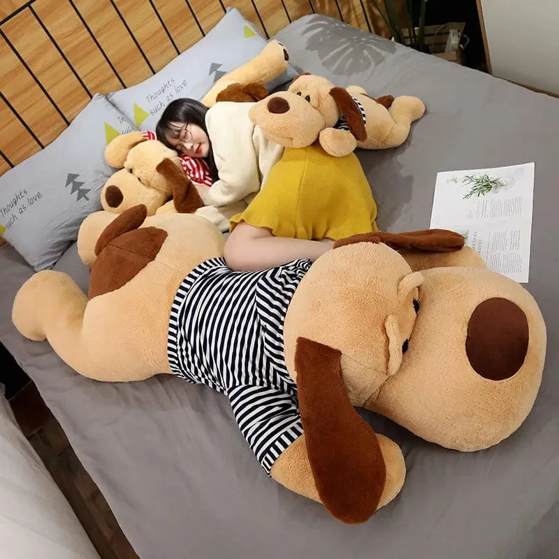 Riesiges Hundeplüschtier, großer schlafender Hund, ausgestopfter Welpe, Puppe, weiches Tierspielzeug, Cartoon-Kissen, Baby-Rückenkissen, Mädchen, Geburtstagsgeschenk