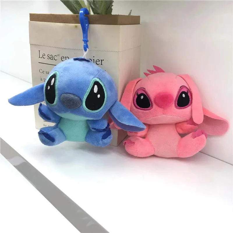 10 cm Kawaii Disney Stitch Plüschpuppen Schlüsselanhänger Niedlicher Engel Stitch Ehepartner Gefüllte Plüschtiere Anhänger Kinder Geburtstagsgeschenk