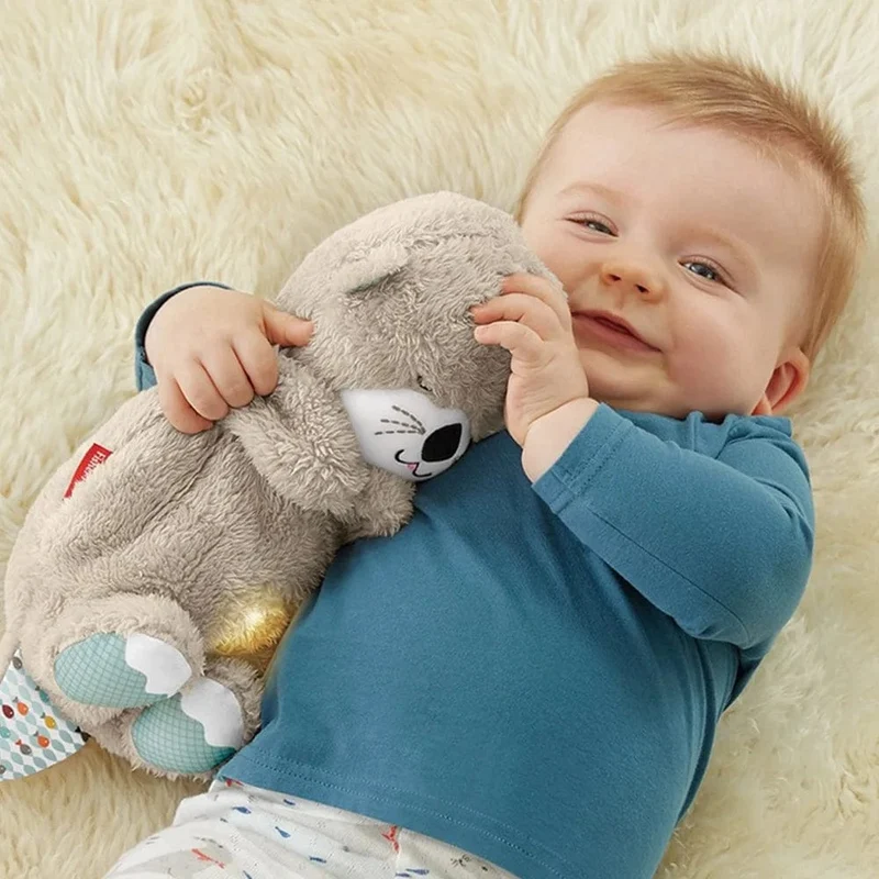 Baby Breathe Bear beruhigt Baby Otter Plüschtier Kinder beruhigende Musik Schlafbegleiter Ton und Licht gefüllte Puppe Spielzeug Geschenke