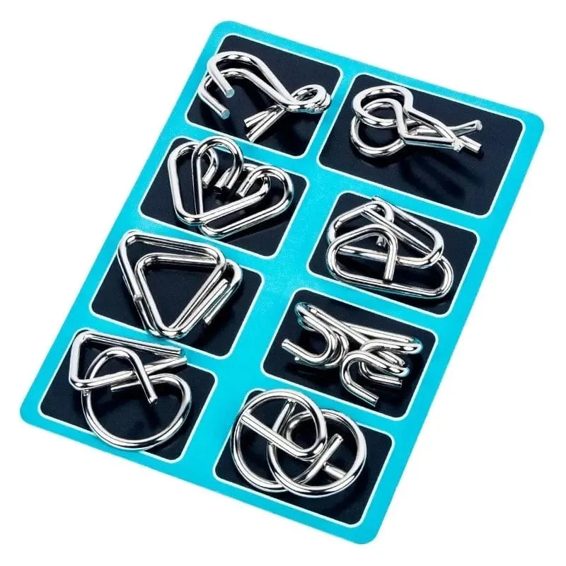 8 Teile/satz Metall Montessori Puzzle Draht IQ Geist Denksportaufgaben Rätsel Kinder Erwachsene Interaktive Spiel Silber Pädagogisches Spielzeug