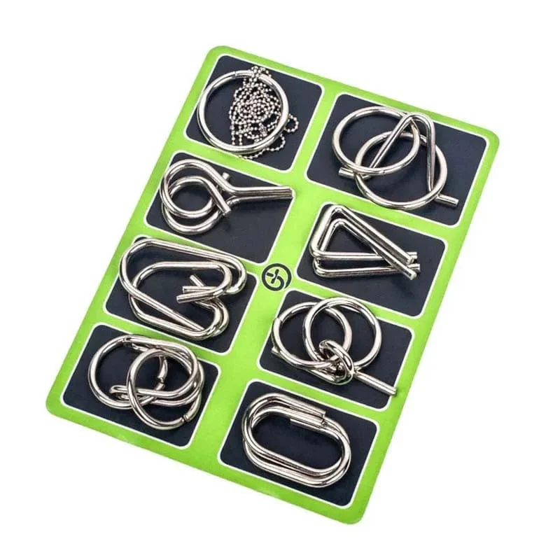 8 Teile/satz Metall Montessori Puzzle Draht IQ Geist Denksportaufgaben Rätsel Kinder Erwachsene Interaktive Spiel Silber Pädagogisches Spielzeug