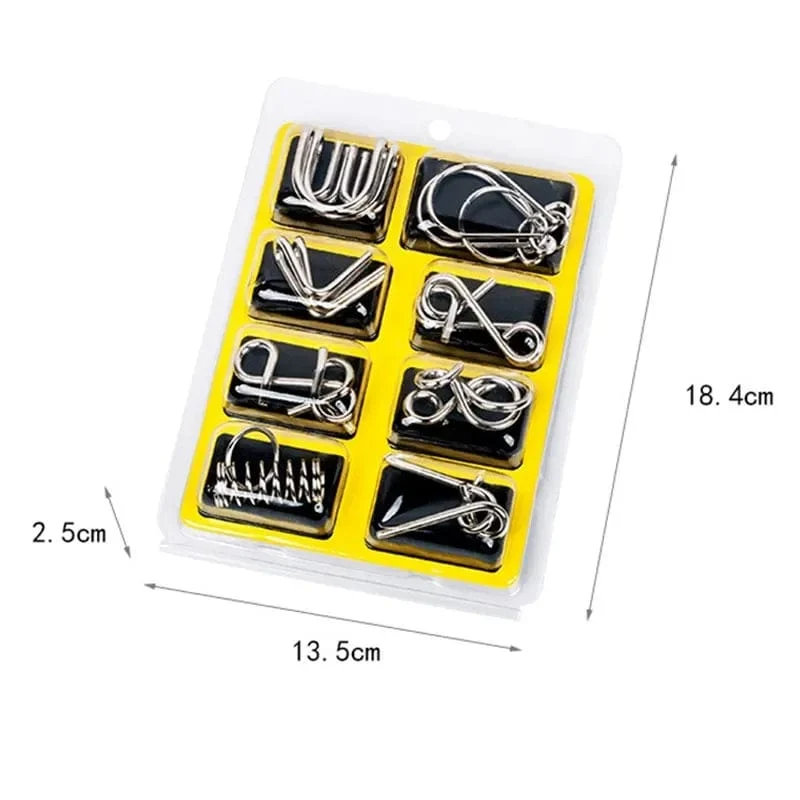 8 Teile/satz Metall Montessori Puzzle Draht IQ Geist Denksportaufgaben Rätsel Kinder Erwachsene Interaktive Spiel Silber Pädagogisches Spielzeug