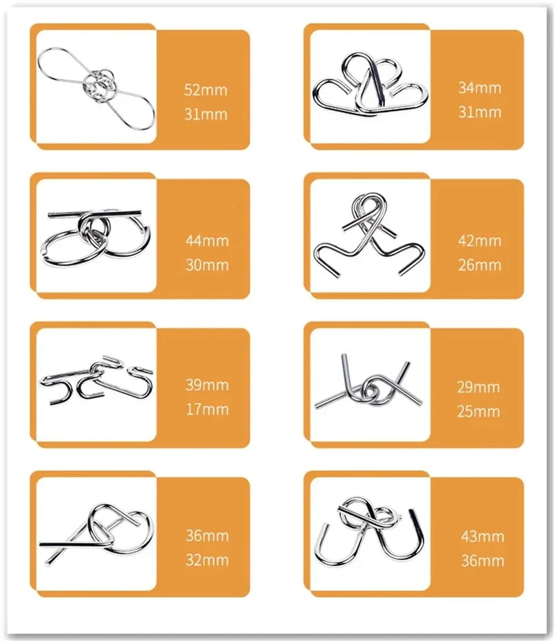 8 Teile/satz Metall Montessori Puzzle Draht IQ Geist Denksportaufgaben Rätsel Kinder Erwachsene Interaktive Spiel Silber Pädagogisches Spielzeug