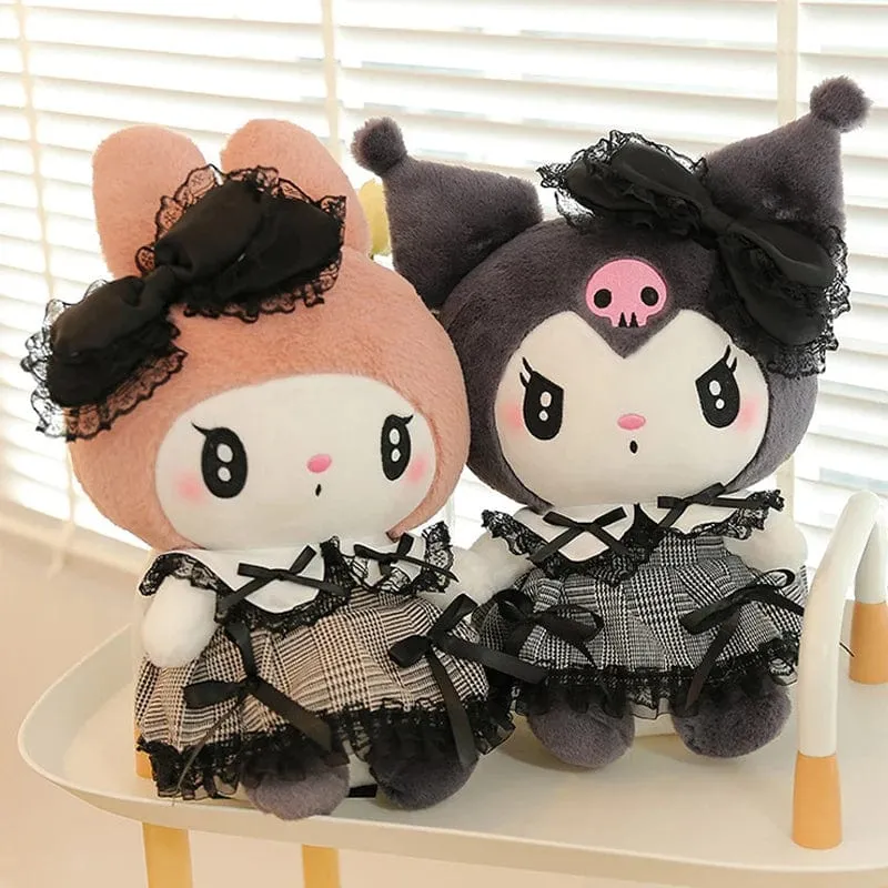 Sanrios Schwarzes Kuromi Mymelody-Plüsch-Puppen Kawaii-Cartoon-Sofakissen-Kissen Dark Gothic Lace-Spielzeug Geburtstagsgeschenk für Mädchen