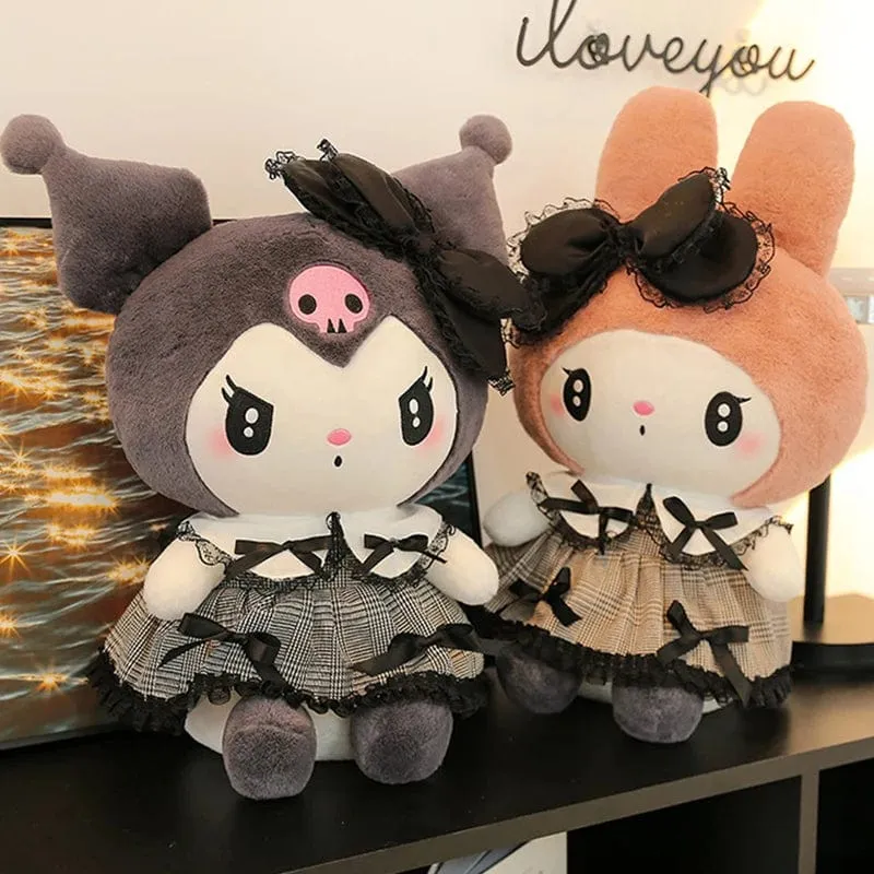Sanrios Schwarzes Kuromi Mymelody-Plüsch-Puppen Kawaii-Cartoon-Sofakissen-Kissen Dark Gothic Lace-Spielzeug Geburtstagsgeschenk für Mädchen
