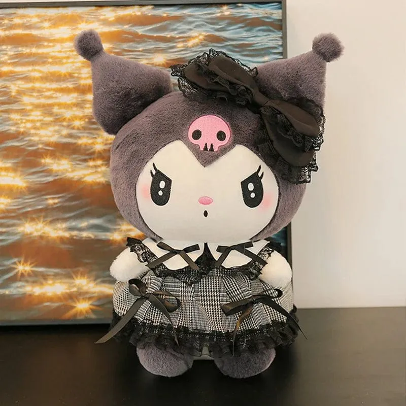 Sanrios Schwarzes Kuromi Mymelody-Plüsch-Puppen Kawaii-Cartoon-Sofakissen-Kissen Dark Gothic Lace-Spielzeug Geburtstagsgeschenk für Mädchen