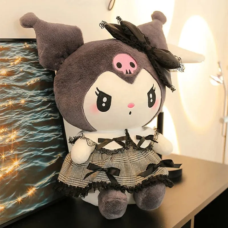Sanrios Schwarzes Kuromi Mymelody-Plüsch-Puppen Kawaii-Cartoon-Sofakissen-Kissen Dark Gothic Lace-Spielzeug Geburtstagsgeschenk für Mädchen