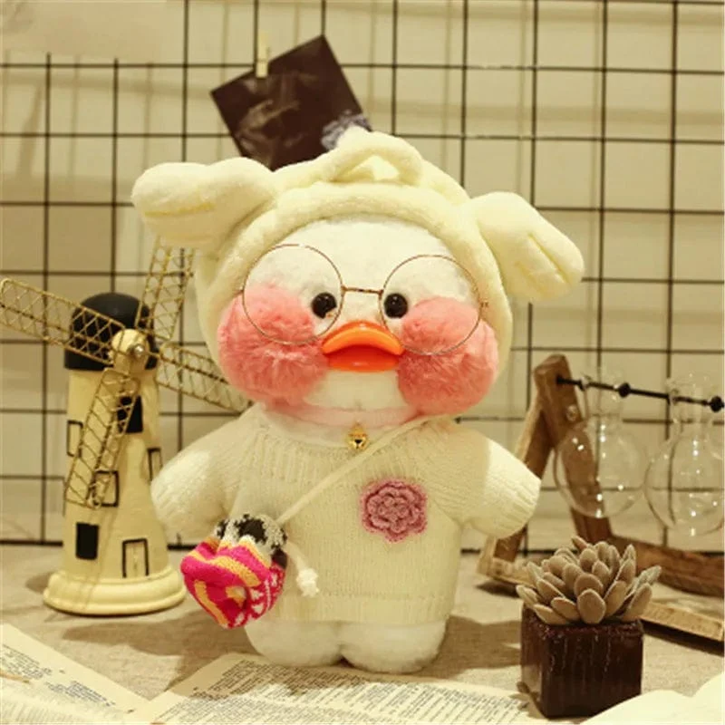 Neues Plüsch, süße Lalafanfan-Ente, Café-Ente, 30 cm, Puppe, Plüschtier, gefüllte weiche Puppe, Kawaii-Tierkissen, Geburtstagsgeschenk für Kinder