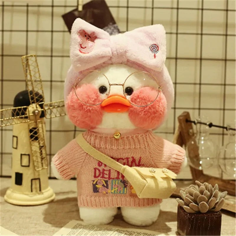 Neues Plüsch, süße Lalafanfan-Ente, Café-Ente, 30 cm, Puppe, Plüschtier, gefüllte weiche Puppe, Kawaii-Tierkissen, Geburtstagsgeschenk für Kinder
