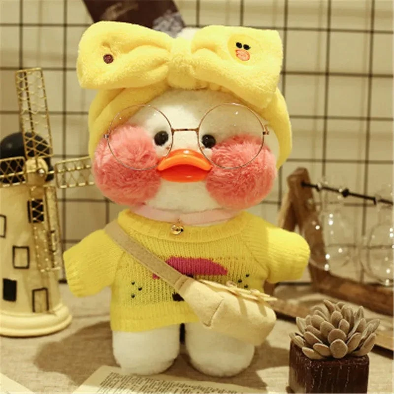 Neues Plüsch, süße Lalafanfan-Ente, Café-Ente, 30 cm, Puppe, Plüschtier, gefüllte weiche Puppe, Kawaii-Tierkissen, Geburtstagsgeschenk für Kinder