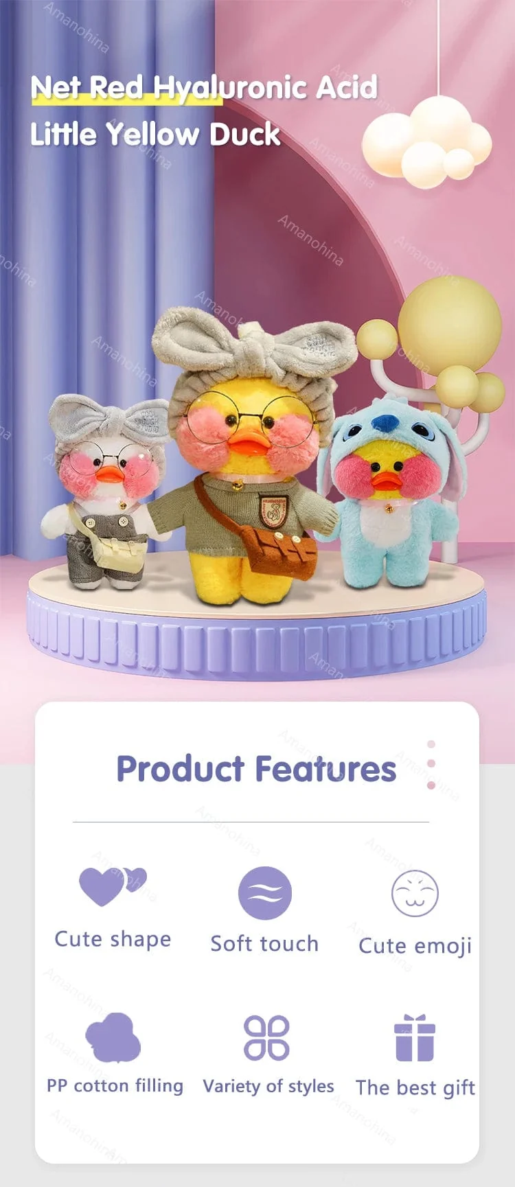 Neues Plüsch, süße Lalafanfan-Ente, Café-Ente, 30 cm, Puppe, Plüschtier, gefüllte weiche Puppe, Kawaii-Tierkissen, Geburtstagsgeschenk für Kinder