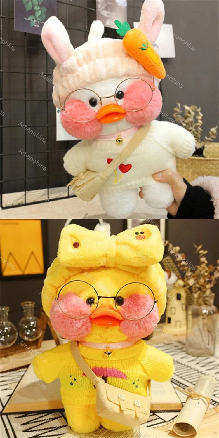 Neues Plüsch, süße Lalafanfan-Ente, Café-Ente, 30 cm, Puppe, Plüschtier, gefüllte weiche Puppe, Kawaii-Tierkissen, Geburtstagsgeschenk für Kinder