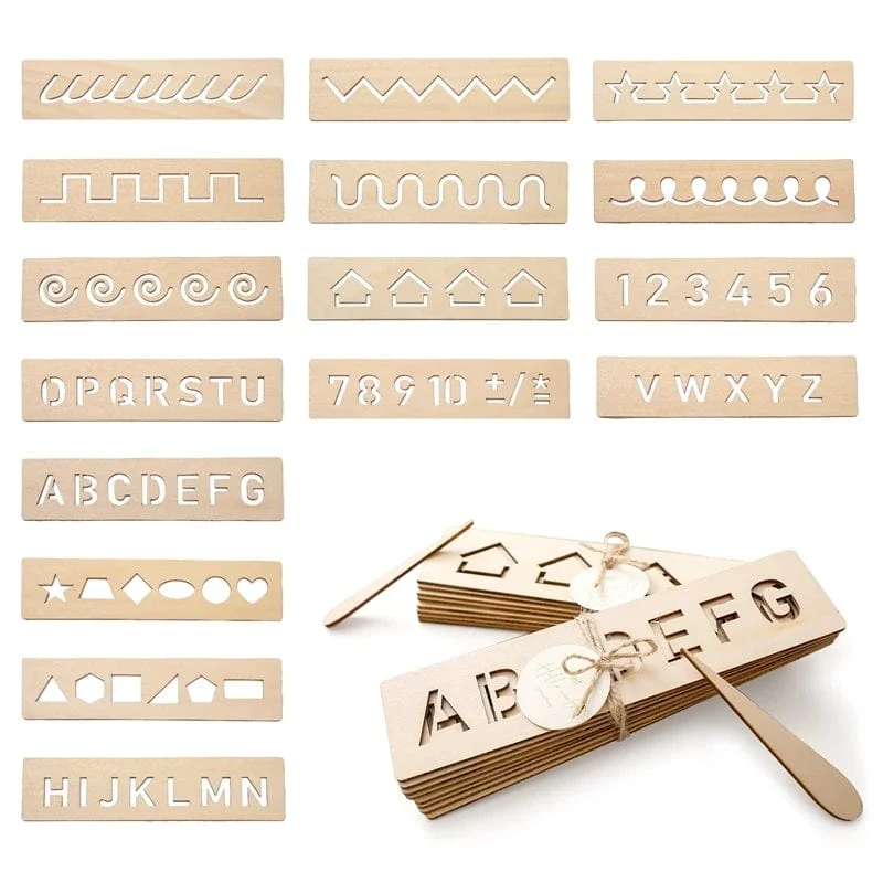 Kinder-Lernspielzeug aus Holz Montessori-Stift-Kontrolltafeln Lernen von Wort-Rechtschreibung, Buchstaben, Zahlen, Rillen, Erkenntnis, Schreibtafel