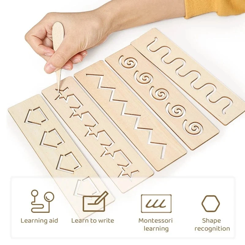 Kinder-Lernspielzeug aus Holz Montessori-Stift-Kontrolltafeln Lernen von Wort-Rechtschreibung, Buchstaben, Zahlen, Rillen, Erkenntnis, Schreibtafel