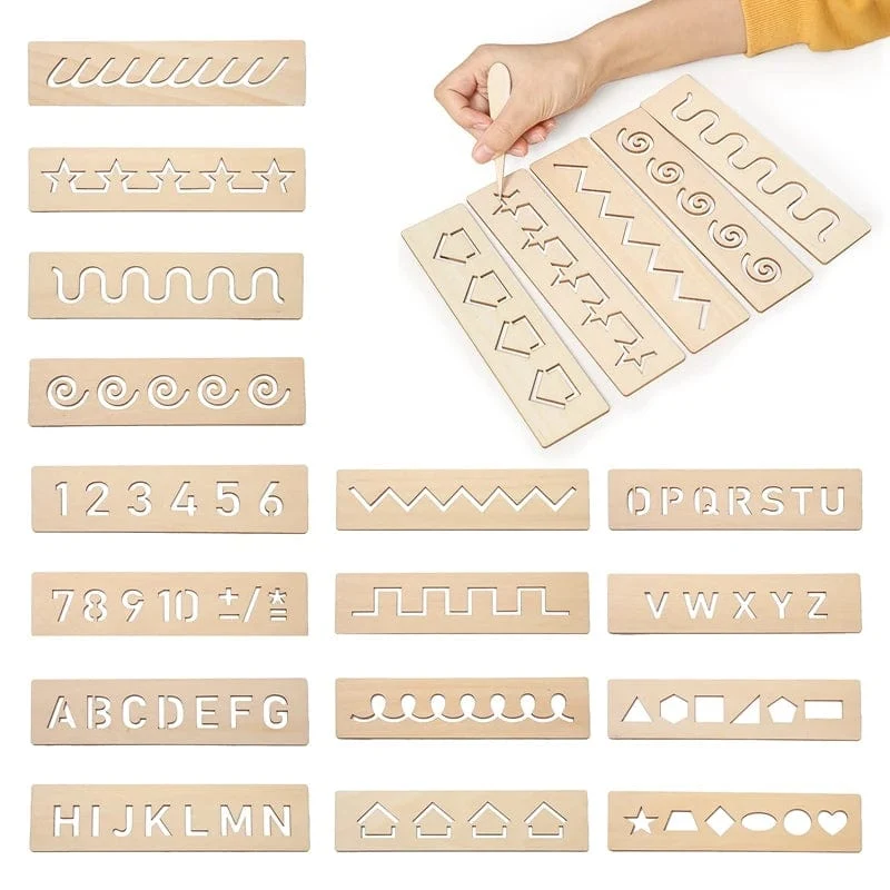 Kinder-Lernspielzeug aus Holz Montessori-Stift-Kontrolltafeln Lernen von Wort-Rechtschreibung, Buchstaben, Zahlen, Rillen, Erkenntnis, Schreibtafel