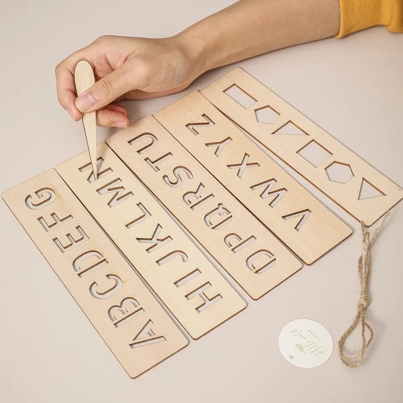 Kinder-Lernspielzeug aus Holz Montessori-Stift-Kontrolltafeln Lernen von Wort-Rechtschreibung, Buchstaben, Zahlen, Rillen, Erkenntnis, Schreibtafel
