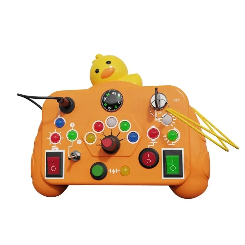 Cartoon Montessori Busy Board Sensorisches Spielzeug mit LED-Lichtschalter-Steuerplatine Reiseaktivitäten Kinderspiel für 2–4 Jahre alt