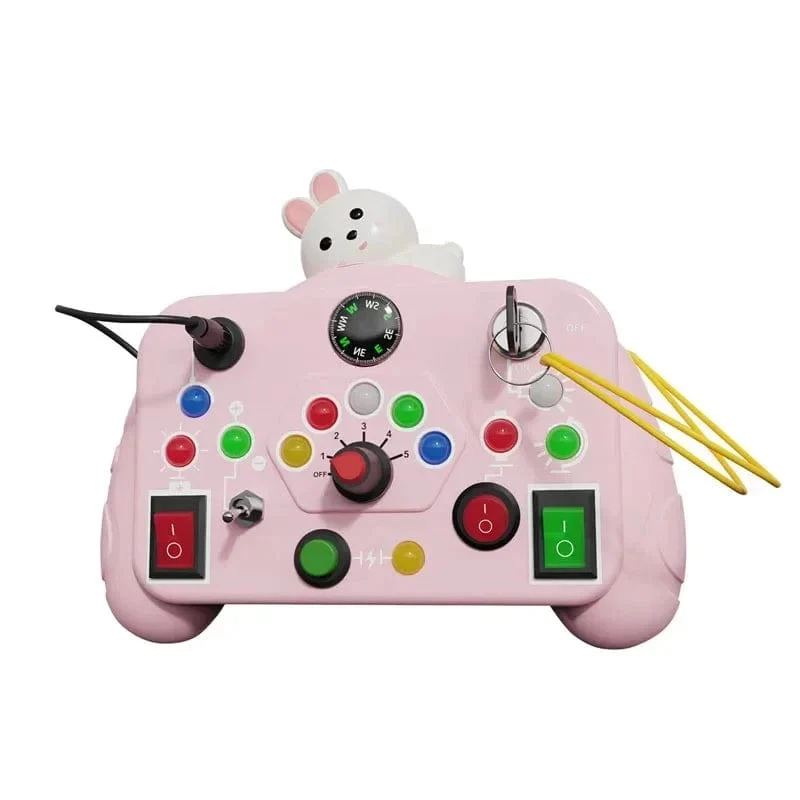 Cartoon Montessori Busy Board Sensorisches Spielzeug mit LED-Lichtschalter-Steuerplatine Reiseaktivitäten Kinderspiel für 2–4 Jahre alt