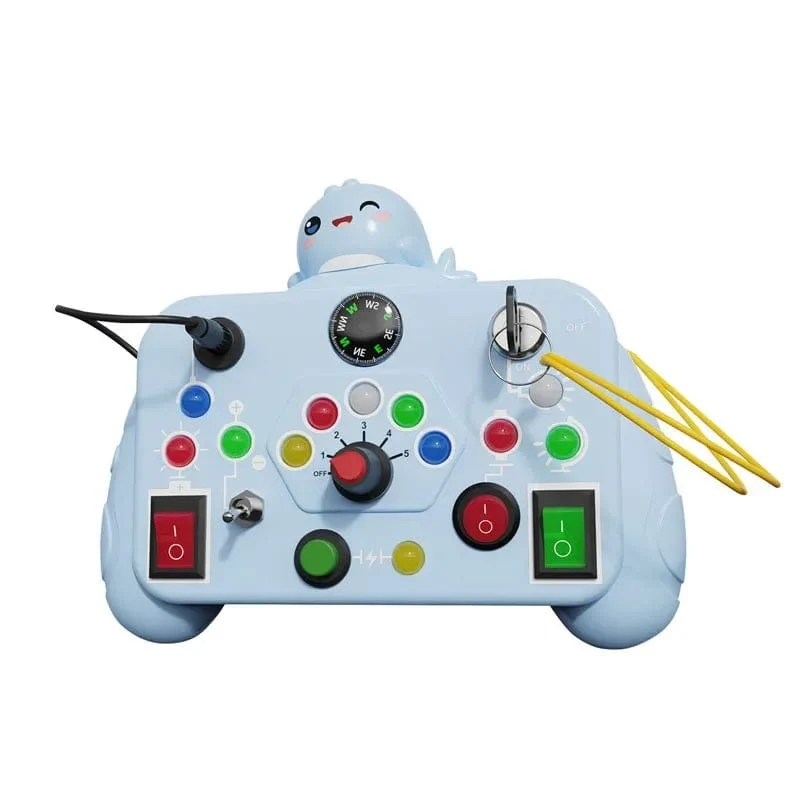 Cartoon Montessori Busy Board Sensorisches Spielzeug mit LED-Lichtschalter-Steuerplatine Reiseaktivitäten Kinderspiel für 2–4 Jahre alt