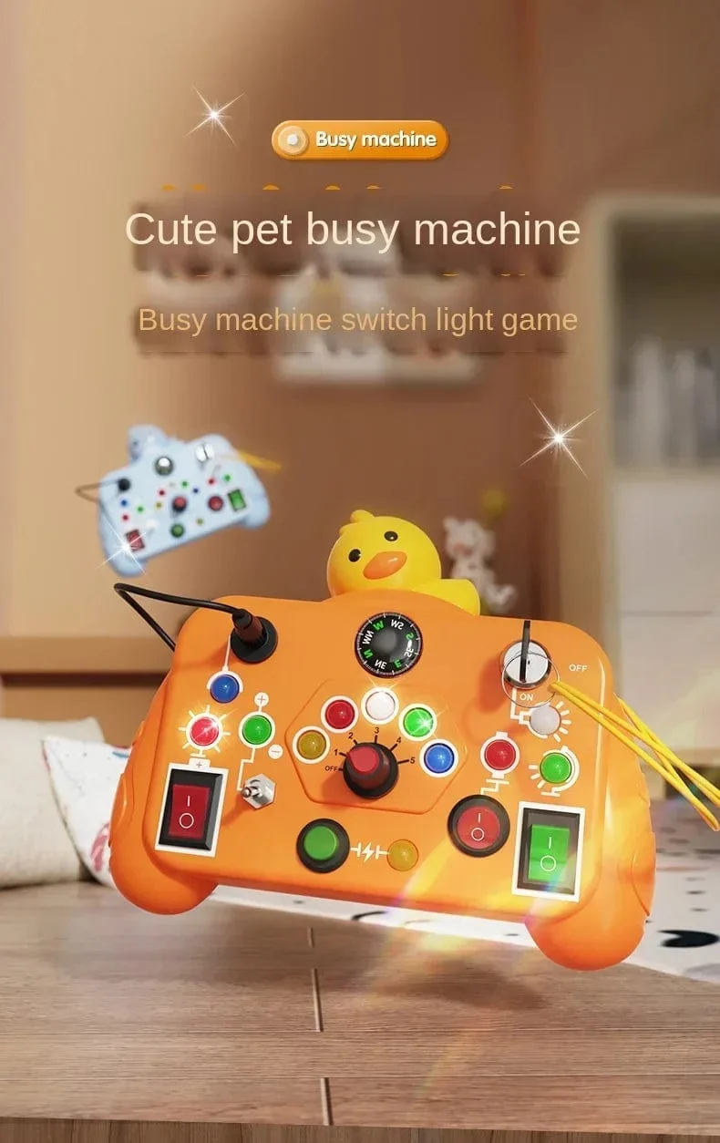 Cartoon Montessori Busy Board Sensorisches Spielzeug mit LED-Lichtschalter-Steuerplatine Reiseaktivitäten Kinderspiel für 2–4 Jahre alt
