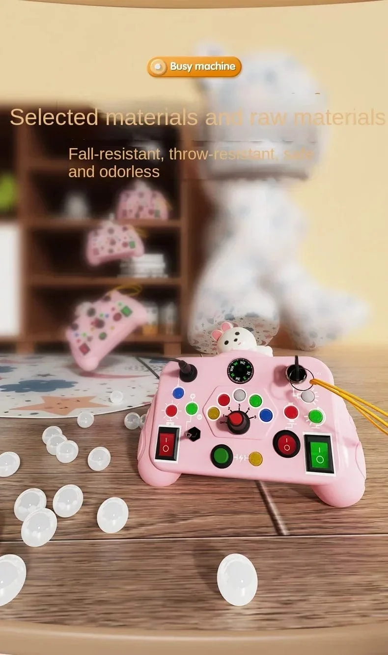 Cartoon Montessori Busy Board Sensorisches Spielzeug mit LED-Lichtschalter-Steuerplatine Reiseaktivitäten Kinderspiel für 2–4 Jahre alt