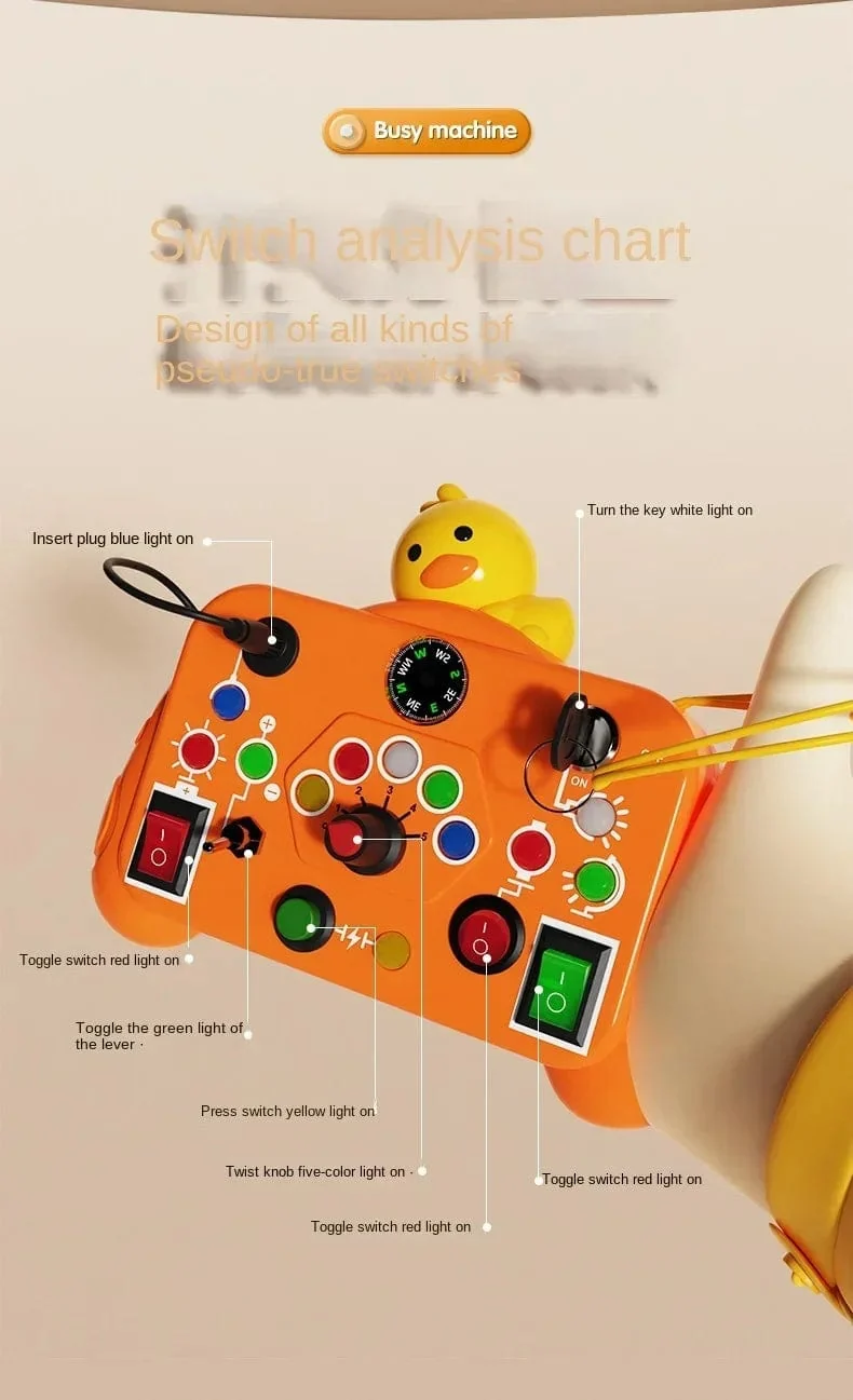 Cartoon Montessori Busy Board Sensorisches Spielzeug mit LED-Lichtschalter-Steuerplatine Reiseaktivitäten Kinderspiel für 2–4 Jahre alt