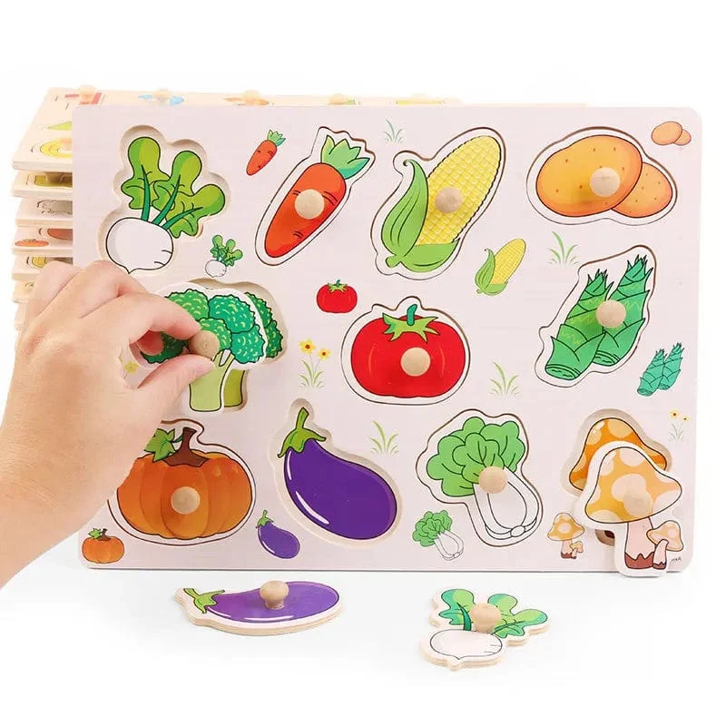 Kinder Holz Nagel Greifen Bord Puzzle Erkenntnis Obst Gemüse Transport Farbe Montessori Frühen Bildung Spielzeug TMZ