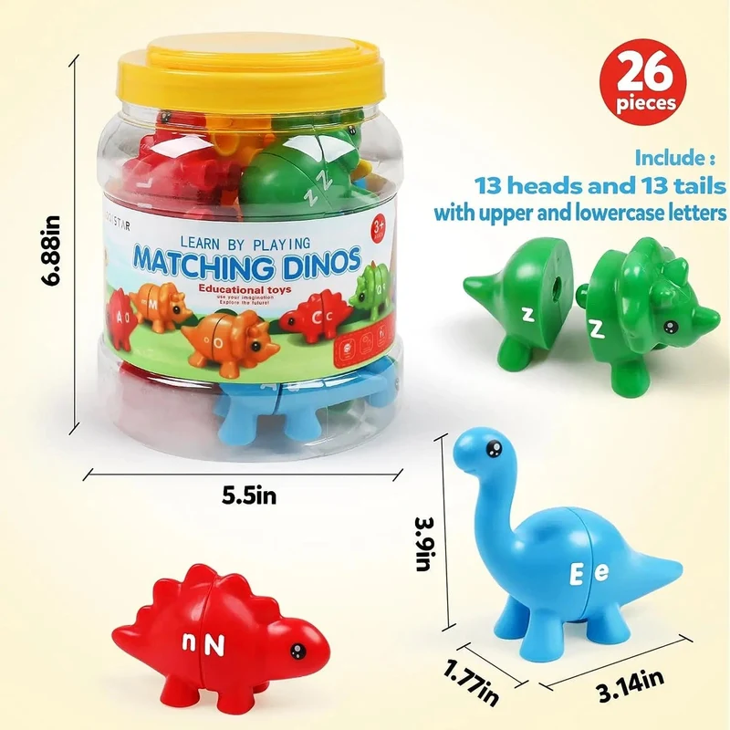 Passende Buchstaben Dinosaurier Spielzeug Doppelseitige ABC Buchstaben Montessori Vorschule Pädagogisches Feinmotorik Spielzeug Geschenk
