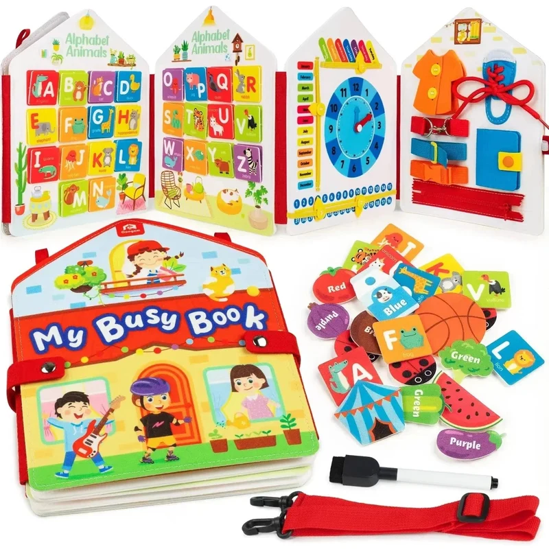 Montessori-Spielzeug für Kleinkinder, Lern- und Lernaktivitäten, Reisespielzeug, Dinosaurier, Ankleiden, sensorischer Rucksack für das Leben