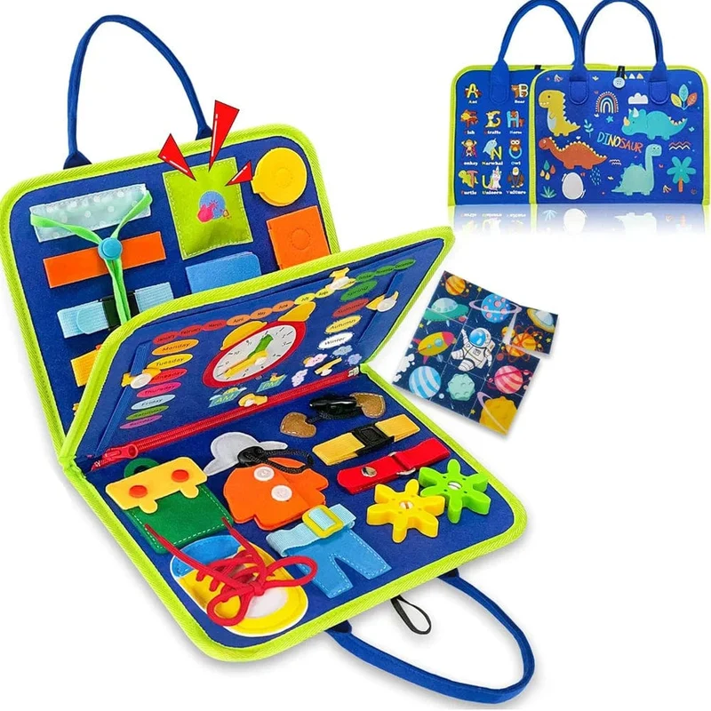 Montessori-Spielzeug für Kleinkinder, Lern- und Lernaktivitäten, Reisespielzeug, Dinosaurier, Ankleiden, sensorischer Rucksack für das Leben