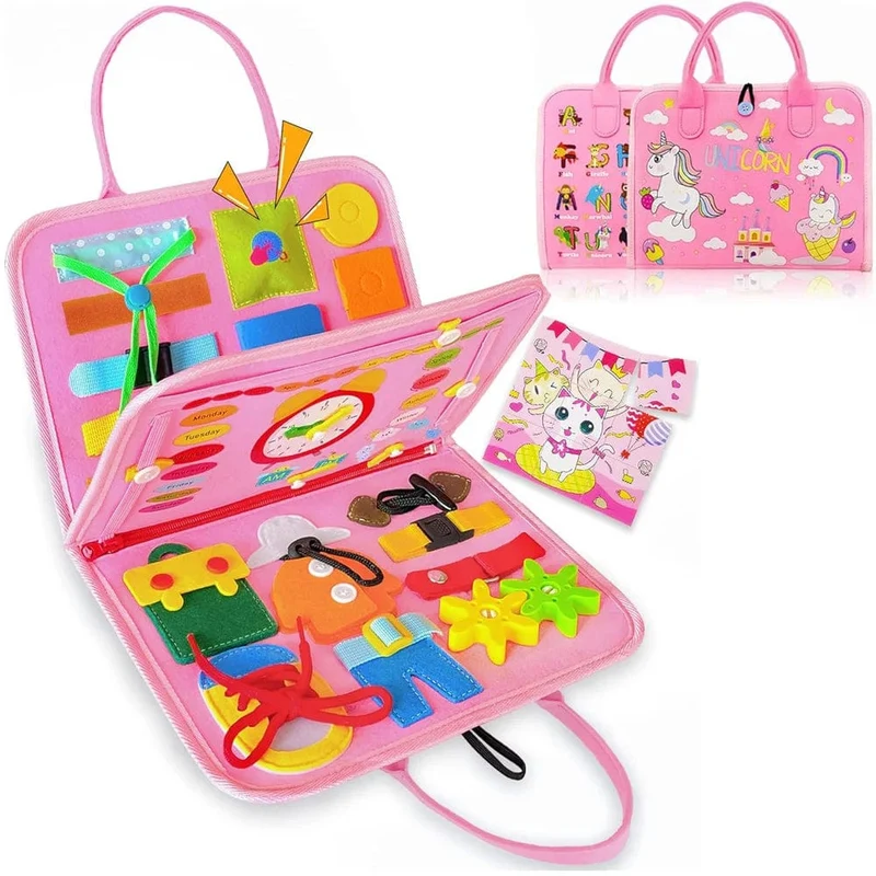 Montessori-Spielzeug für Kleinkinder, Lern- und Lernaktivitäten, Reisespielzeug, Dinosaurier, Ankleiden, sensorischer Rucksack für das Leben