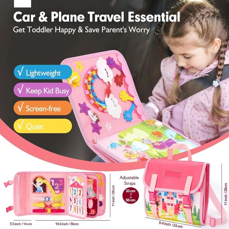 Montessori-Spielzeug für Kleinkinder, Lern- und Lernaktivitäten, Reisespielzeug, Dinosaurier, Ankleiden, sensorischer Rucksack für das Leben