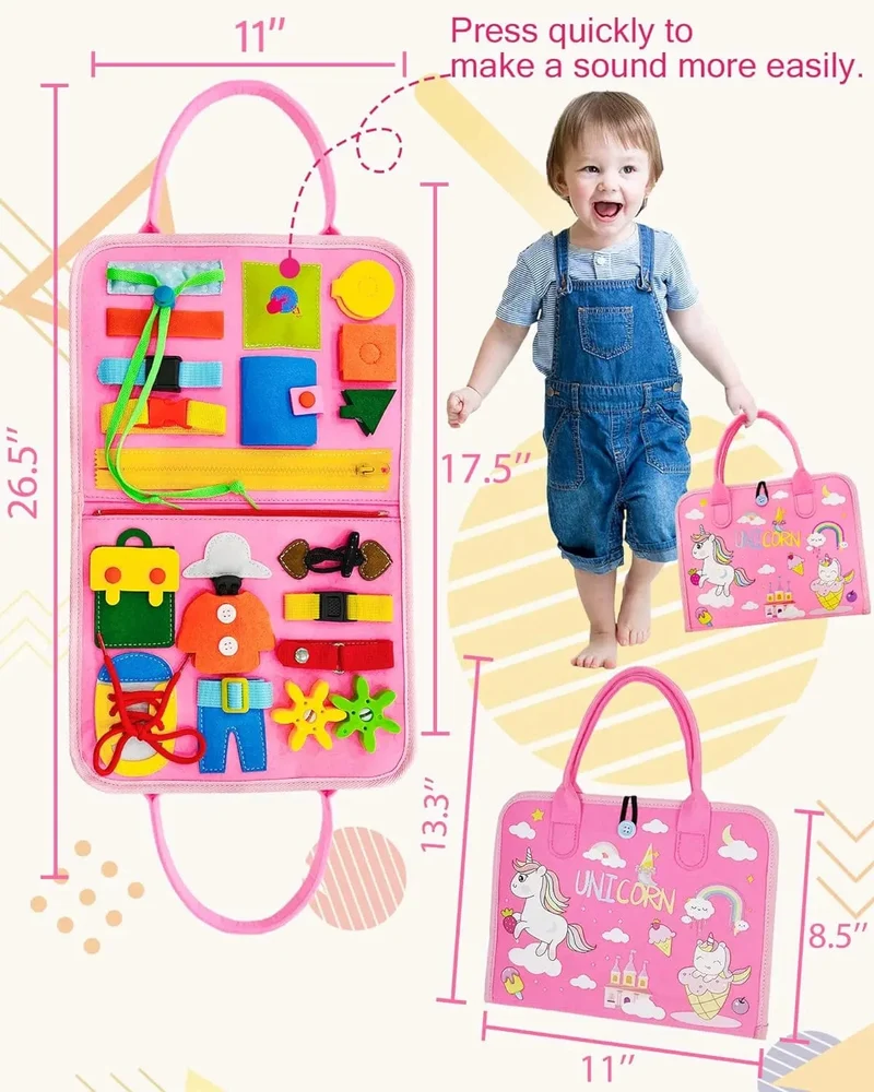 Montessori-Spielzeug für Kleinkinder, Lern- und Lernaktivitäten, Reisespielzeug, Dinosaurier, Ankleiden, sensorischer Rucksack für das Leben